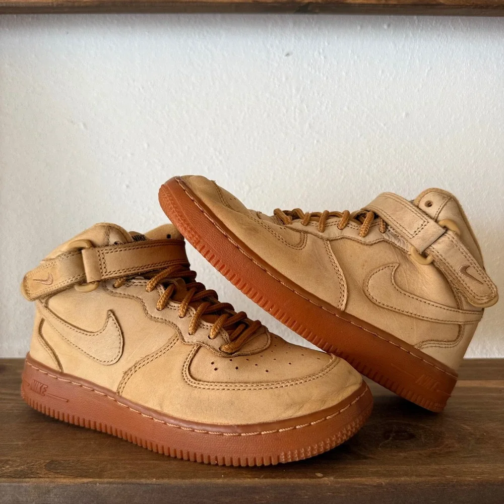 Nike Air Force 1 Mid '07 WB Flax Wheat Sneakers Kids Size 2.5Y AH0756-203